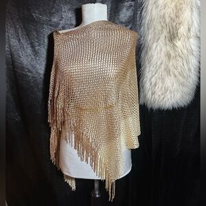 Gold Metallic Fringe Shawl/ cover up / poncho